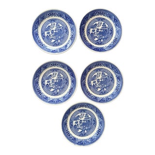 Vintage Blue Willow Saucers 6.125 Inch Blue and White Transferware - Set of 5 For Sale