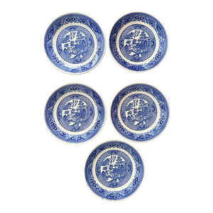 Vintage Blue Willow Saucers 6.125 Inch Blue and White Transferware - Set of 5