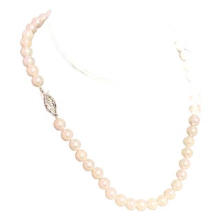Akoya Pearl Necklace 14 Karat White Gold 7.5 mm Certified For Sale