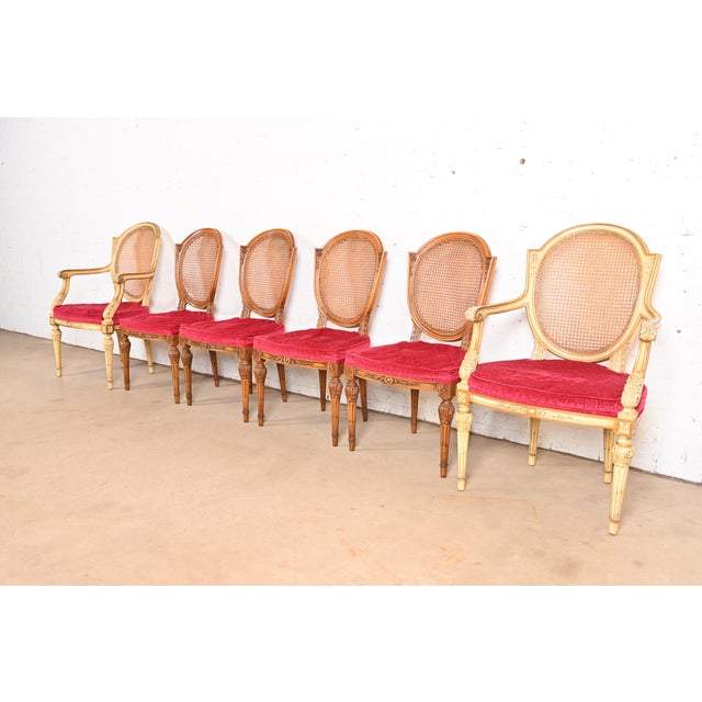 Karges French Regency Louis XVI Carved Walnut Cane Back Parcel Painted Dining Chairs, Set of Six For Sale - Image 12 of 12
