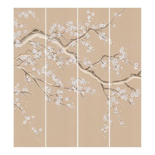 36" * H96"/Panel * 4ps, New Chinese White Plum Meticulous Wallpaper, White Plum Wallpaper Mural, 4 Panels For Sale