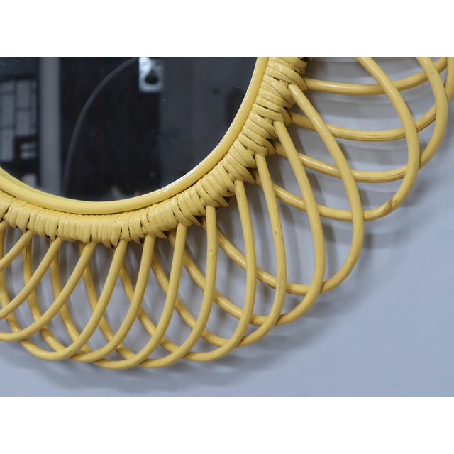 Albini Yellow Lacquer Wicker Mirror attributed to Franco Albini, 1960s For Sale - Image 9 of 11
