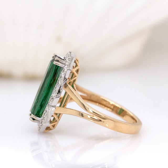 2020s 3.3ct Aaa Indicolite Tourmaline Ring W Natural Diamond Halo in 14k Solid Gold For Sale - Image 5 of 7