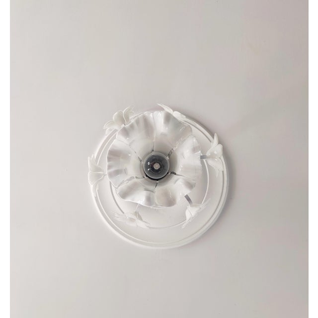 Vintage Murano Glass Chandelier, 1980s White Floral Lamp, Small Italian Ceiling Light For Sale - Image 12 of 14