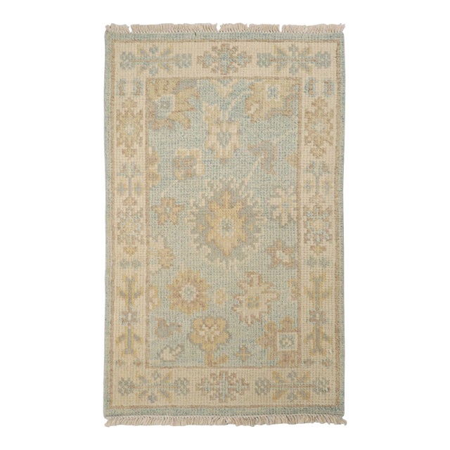 2010s Rug & Kilim’s Oushak Style Rug in Blue With Beige-Brown Floral Patterns For Sale