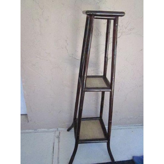 Brown Vintage Burnt Bamboo 3-Tier Plant Stand For Sale - Image 8 of 9