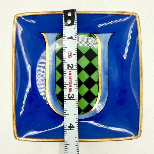 Blue Versace Rosenthal Letter "U" Trinket Dish Holiday Alphabet 2019 in Blue & Gold For Sale - Image 8 of 8