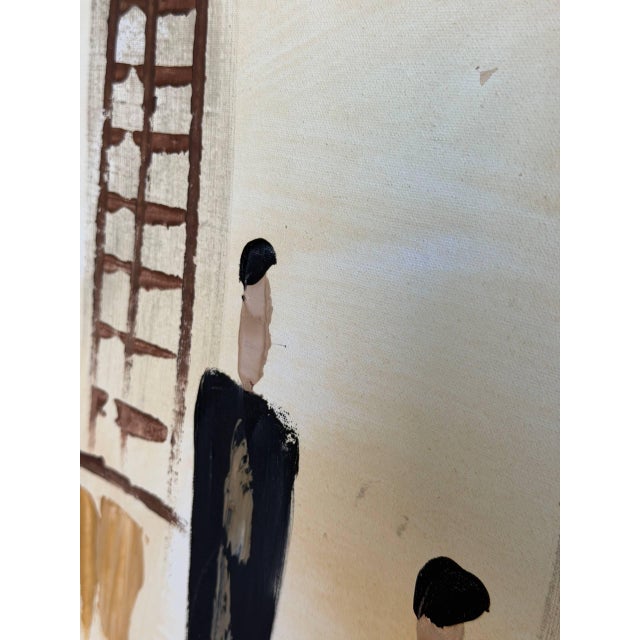 Textile Two Men Painting Art Canvas Vintage Mid-Century Modern For Sale - Image 7 of 10