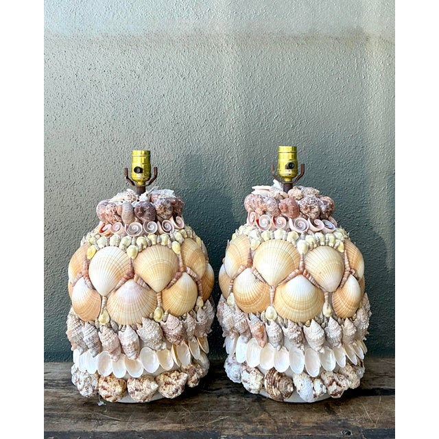 Vintage Shell Encrusted Lamps - A Pair For Sale - Image 9 of 12