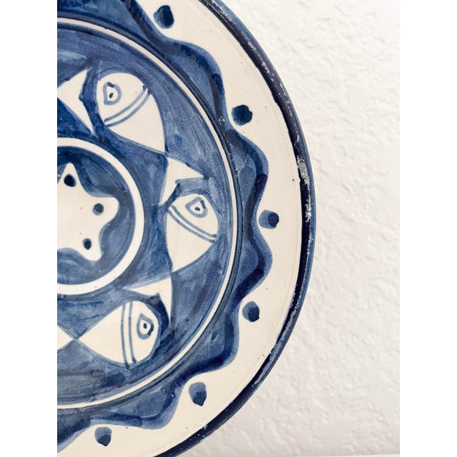 Mid 20th Century Vintage Blue and White Fish Pattern Bowl Wall Hanging Decor For Sale - Image 5 of 7