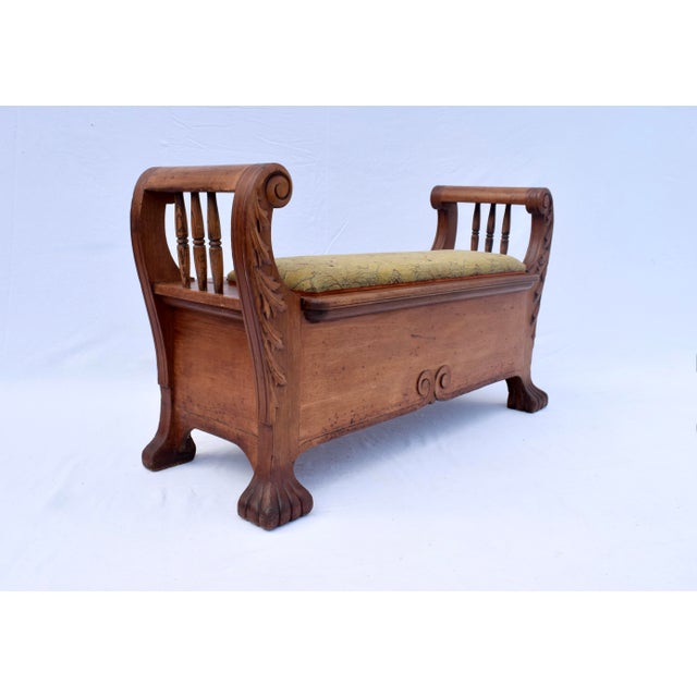 Late 19th C. High Victorian White Oak Storage Bench, Hand-Carved, Usa For Sale In Philadelphia - Image 6 of 13