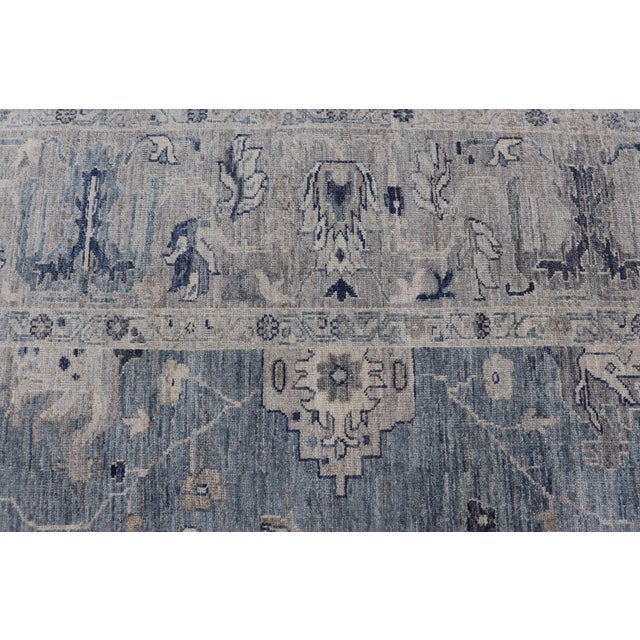Turkish Angora Oushak Rug With Steel Blue Field and Light Gray Border For Sale - Image 11 of 14