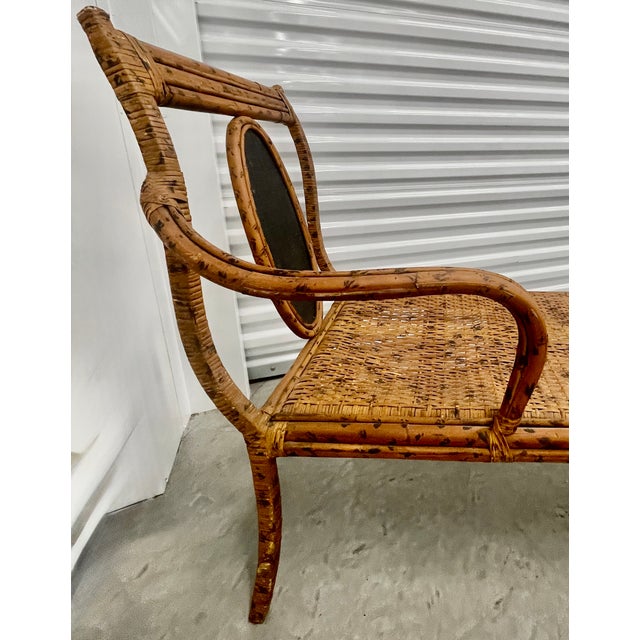 Wood Mid-Century Bohemian Burnt Rattan Daybed Bench With Authentic Hand-Woven Cane Seat For Sale - Image 7 of 18