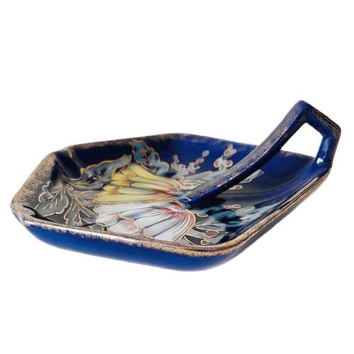 1920s Antique Hand-Painted Eljo Candy Dish with Blue Flowers from Regina Gouda, 1920s For Sale - Image 5 of 5