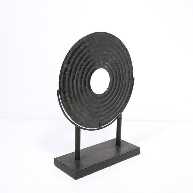 Mid-Century Modernist Bi-Disc Sculpture in Black Sandstone by Holly Hunt For Sale - Image 10 of 13