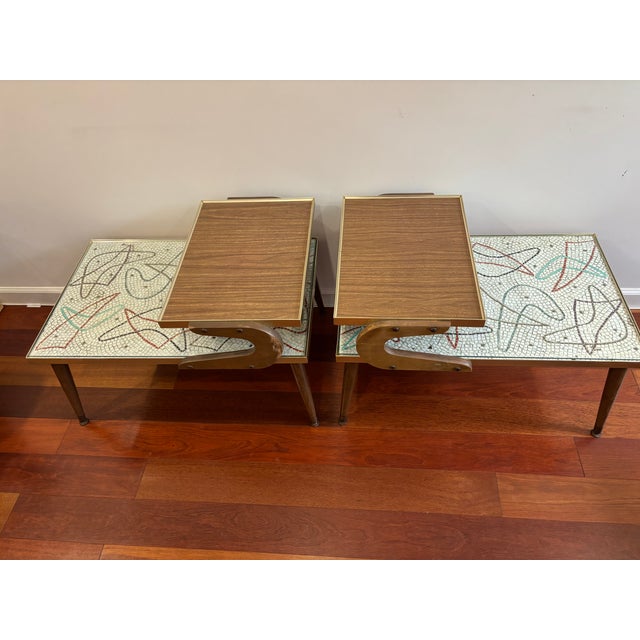 Pair of 1950s Atomic Mosaic Step-End Side Tables – Collector Set For Sale - Image 9 of 17