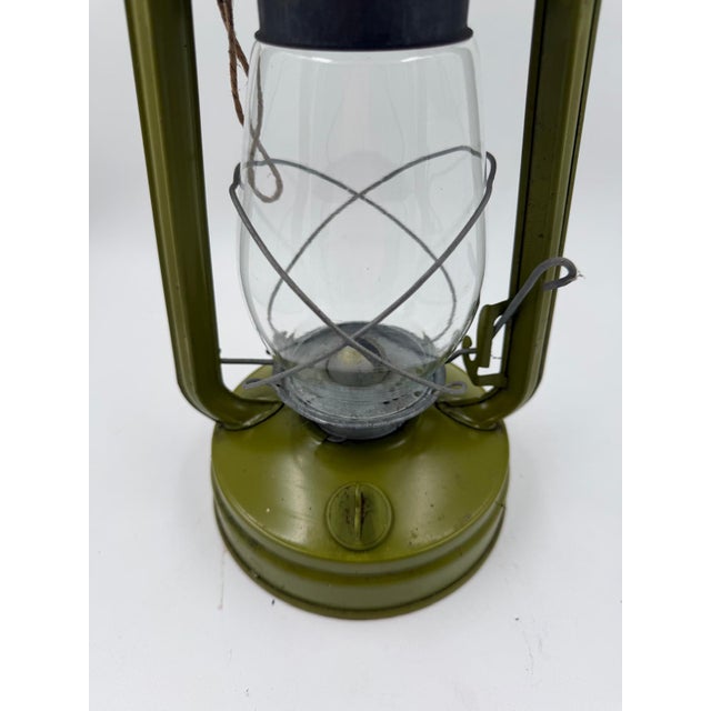 Kerosene Storm Lamp in Green Lacquered Metal and Glass For Sale - Image 12 of 14