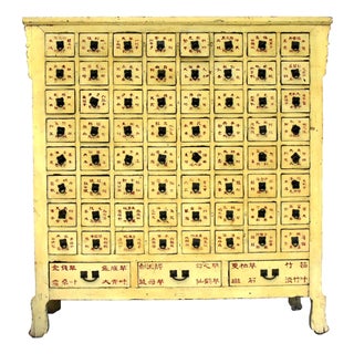 19th Century Chinese Apothecary Medicine Cabinet Yellow Lacquer 67 Drawers For Sale