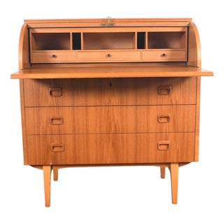 Mid 20th Century Attributed to Egon Östergaard Curved Top Secretary Desk in Teak For Sale