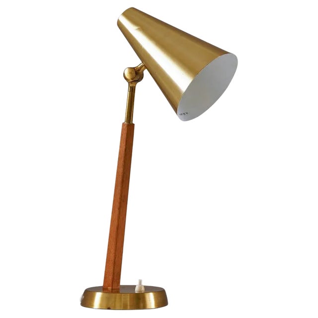 Mid-Century Scandinavian Table Lamp in Brass & Oak from Falkenbergs For Sale