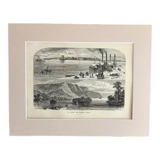 Antique 1874 Wood Engraving, "La Crosse, and Scenery Above" WI in 11x14 Mat For Sale
