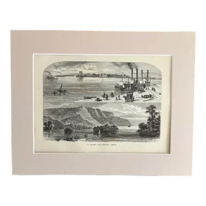 Antique 1874 Wood Engraving, "La Crosse, and Scenery Above" WI in 11x14 Mat