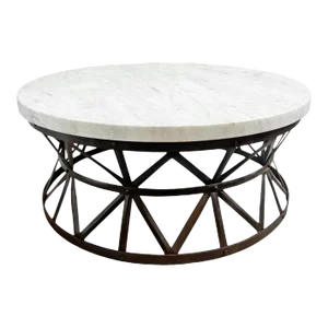 White Marble X Iron Base Vintage Coffee Table