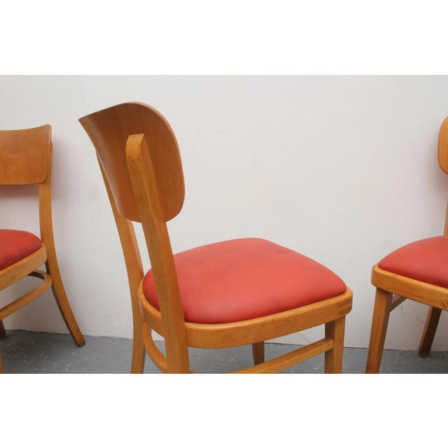 Mid-Century Modern Beech & Leatherette Dining Chairs, 1950s, Set of 4 For Sale - Image 3 of 10
