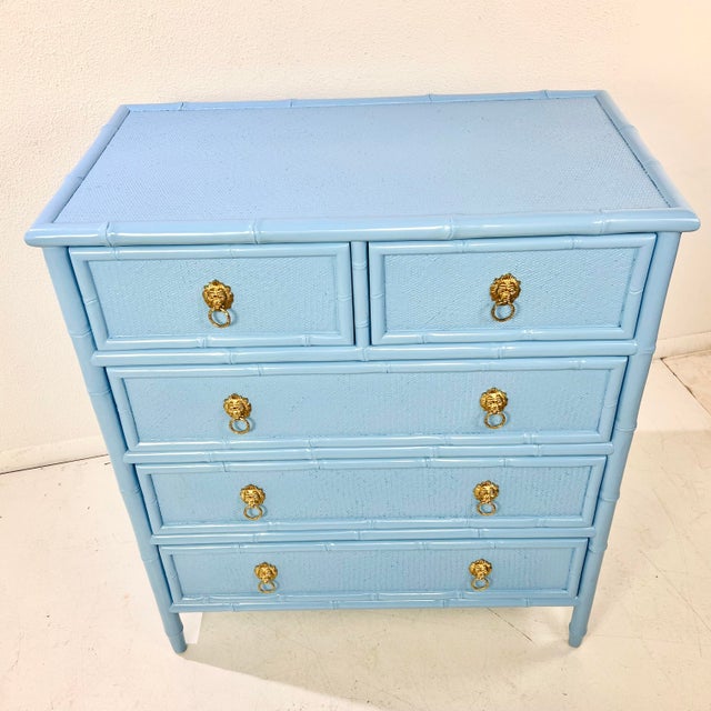 Vintage Faux Bamboo & Woven Wicker Lacquered Chest of Drawers For Sale - Image 12 of 15