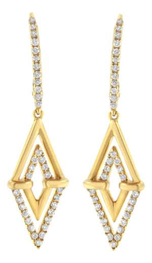 14K Yellow Gold 3/8 Cttw Double Triangle Drop and Dangle Diamond Earrings