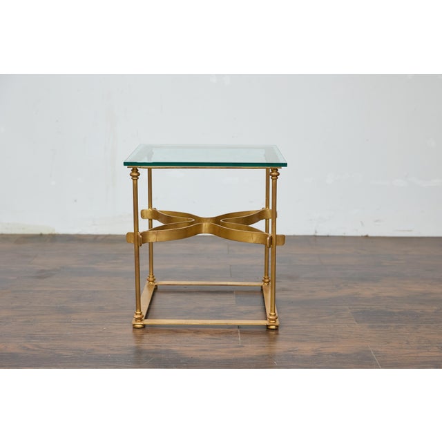 Mid 20th Century Midcentury Italian Gilt Metal Cocktail Table - Glass Top and Star Stretcher For Sale - Image 5 of 12