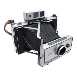 Mid 20th Century Foldable Polaroid Land Automatic Camera Model 350 With Clamshell Cover and Original Leather Shoulder Starp For Sale