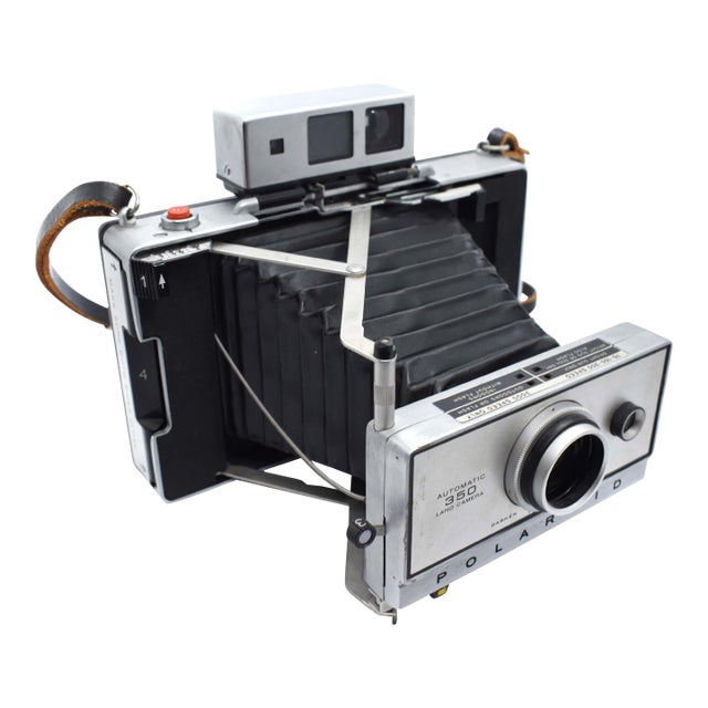 Mid 20th Century Foldable Polaroid Land Automatic Camera Model 350 With Clamshell Cover and Original Leather Shoulder Starp For Sale