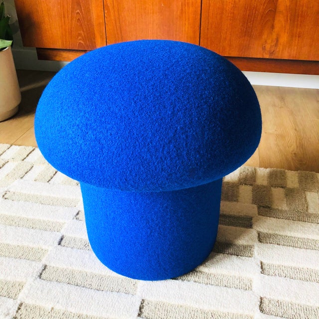 Textile Mushroom Ottoman in Cobalt Wool For Sale - Image 7 of 11