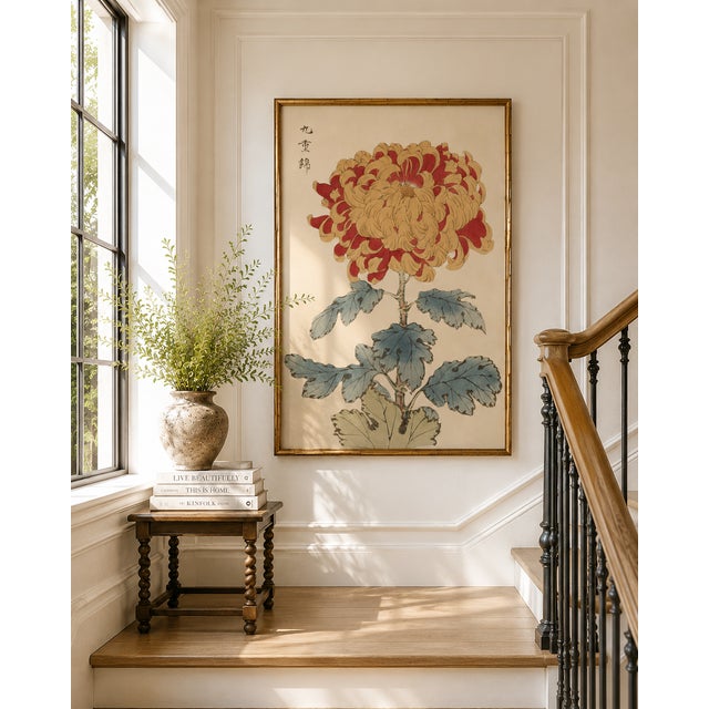 Red Red Chrysanthemum Giclée, Vintage Japanese Botanical Art Print, 12" X 18" For Sale - Image 8 of 9