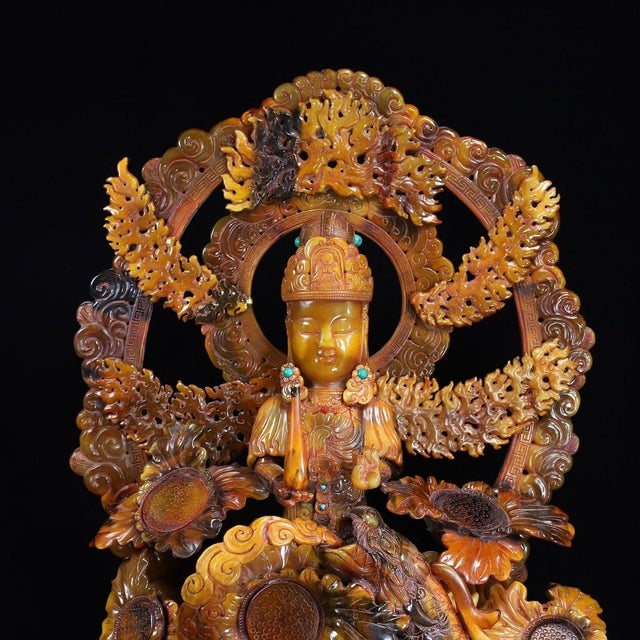 Late 19th Century Large Carved Faux Horn Bodhisattva Riding Dragon Sculpture For Sale In Los Angeles - Image 6 of 10
