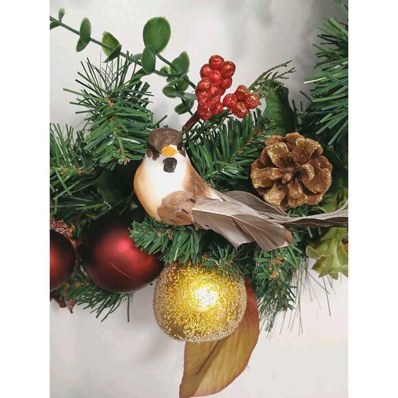 Partridge in Pear Tree Winter Door Wreath Realistic Holiday Crystal Fruit Apple For Sale - Image 15 of 16