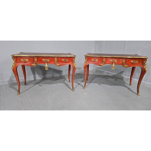 Red Laquered Bureau Plat Desks, 1900s, Set of 2 For Sale - Image 16 of 18