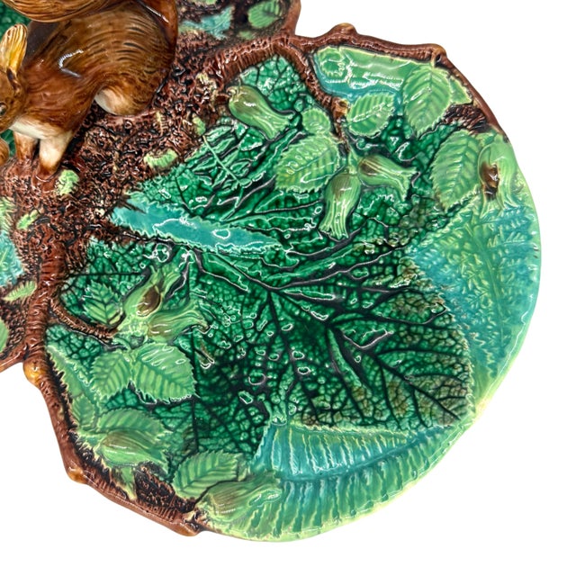 Ceramic A George Jones Majolica Rustic Server, Squirrel With Nut, English, Ca. 1873 For Sale - Image 7 of 15