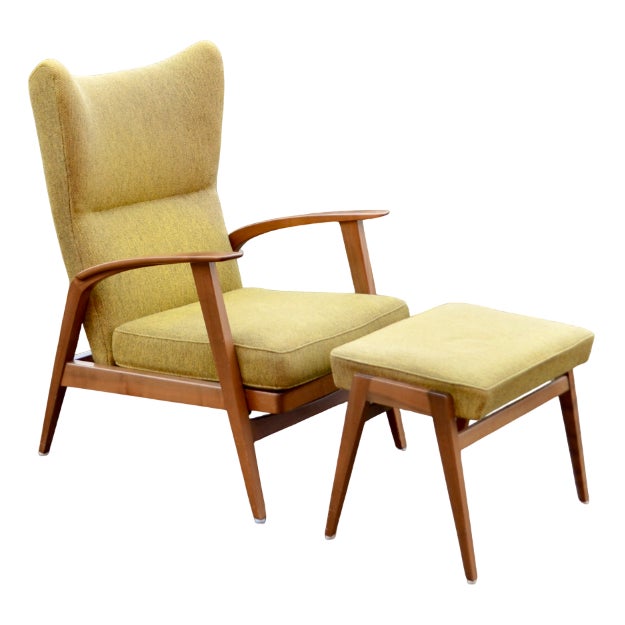 Set of Antimott Recliner Wingback Lounge Chair & Ottoman from Knoll, 1950s For Sale