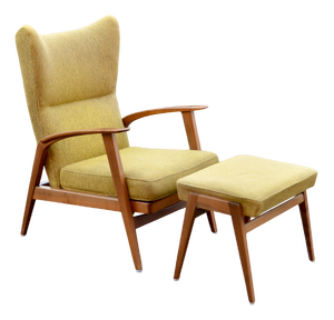 Set of Antimott Recliner Wingback Lounge Chair & Ottoman from Knoll, 1950s