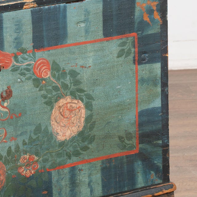 Original Hand Painted Blue Swedish Dome Top Pine Trunk Dated 1852 For Sale - Image 16 of 18