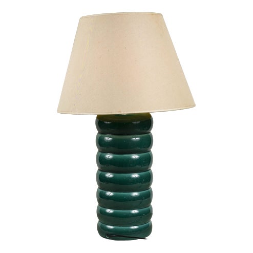Vintage Italian Table Lamp in Green Ceramic, 1980s For Sale
