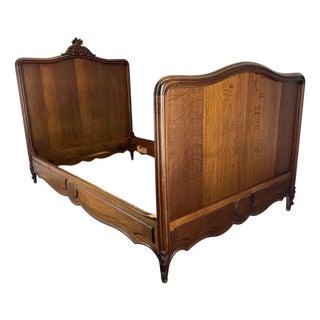 French Double Bed in Oak For Sale