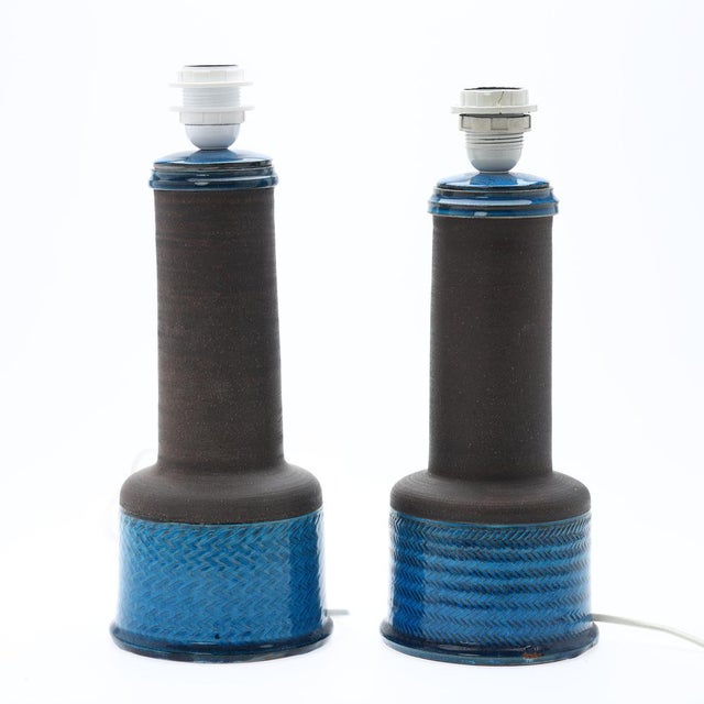 Pair of Scandinavian table lamps made in Denmark in the 1950s at Kähler Keramik by Nils Kähler. Amazing blue glazing and...