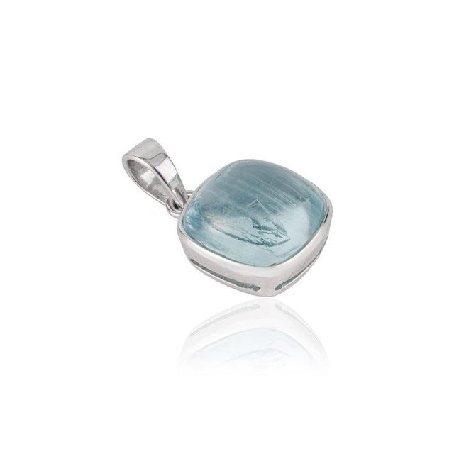 Sky Blue Cushion Cut Aquamarine Bezel Set Solitaire Pendant in 925 Sterling Silver For Sale - Image 8 of 14