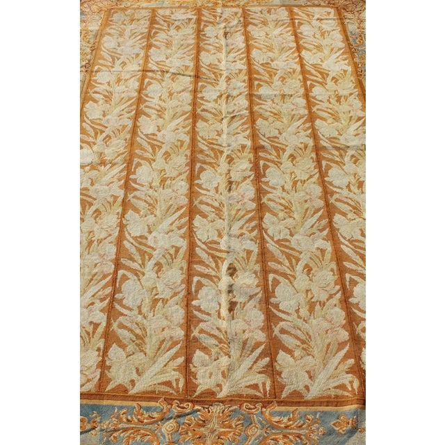 Antique Aubusson Tapestry With Golden Column Panels of Irises 4'10" X 8'10" For Sale In Atlanta - Image 6 of 9