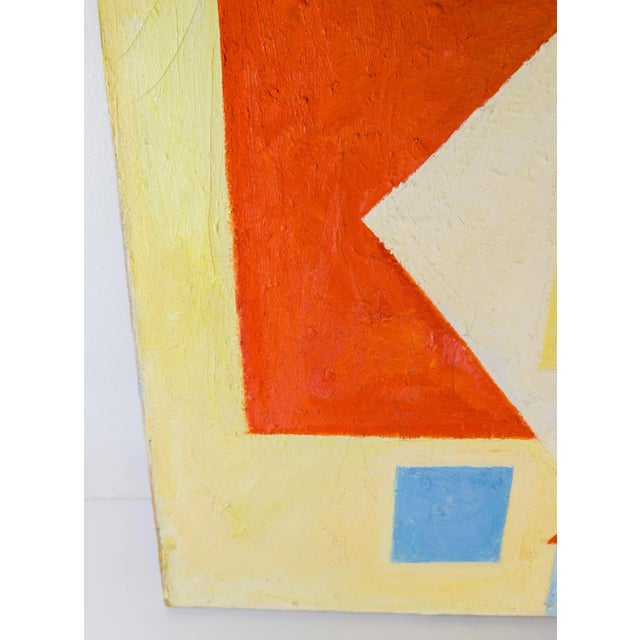 Wood Mid-Century Modern Geometric Abstract Oil on Canvas by Sara Harris For Sale - Image 7 of 11