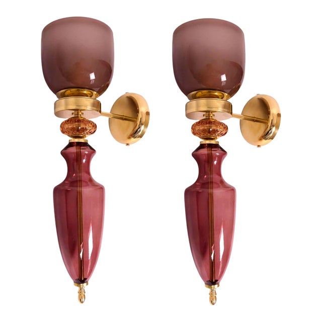 1990s Burgundy Murano Glass Sconces - a Pair For Sale