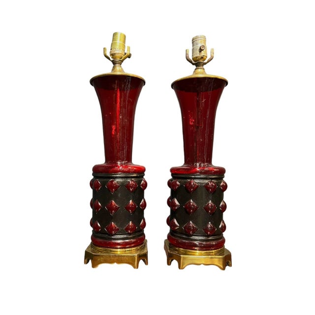 1920's Italian Blown Red Glass Table Lamps - a Pair For Sale In New York - Image 6 of 6